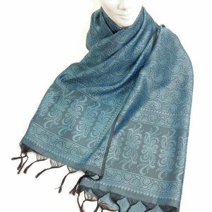 Women Winter Shawl Wrap Scarf Neckwear Blue Silk Holidays Gift For Her